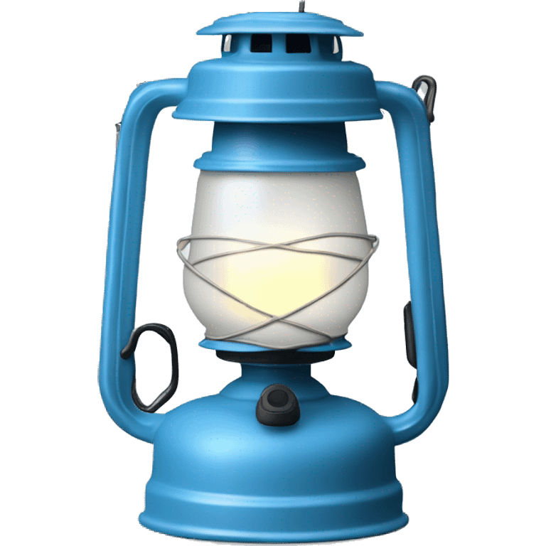 Realistic camping light blue lit camping lantern lisolated. emoji