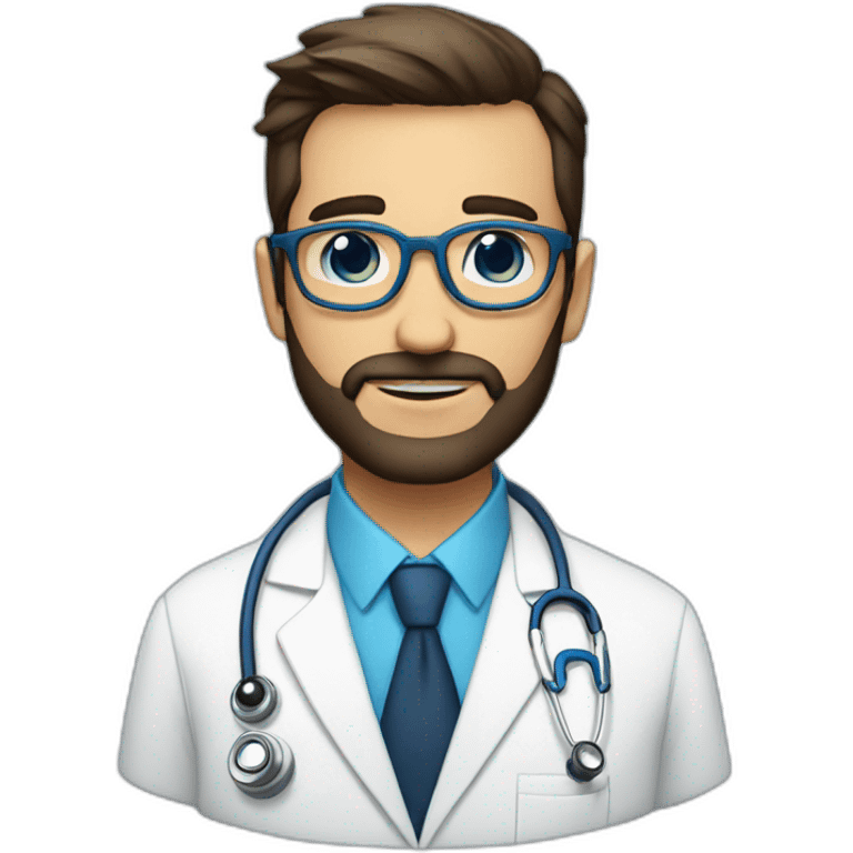 Doctor rubio con lentes azules, barba emoji