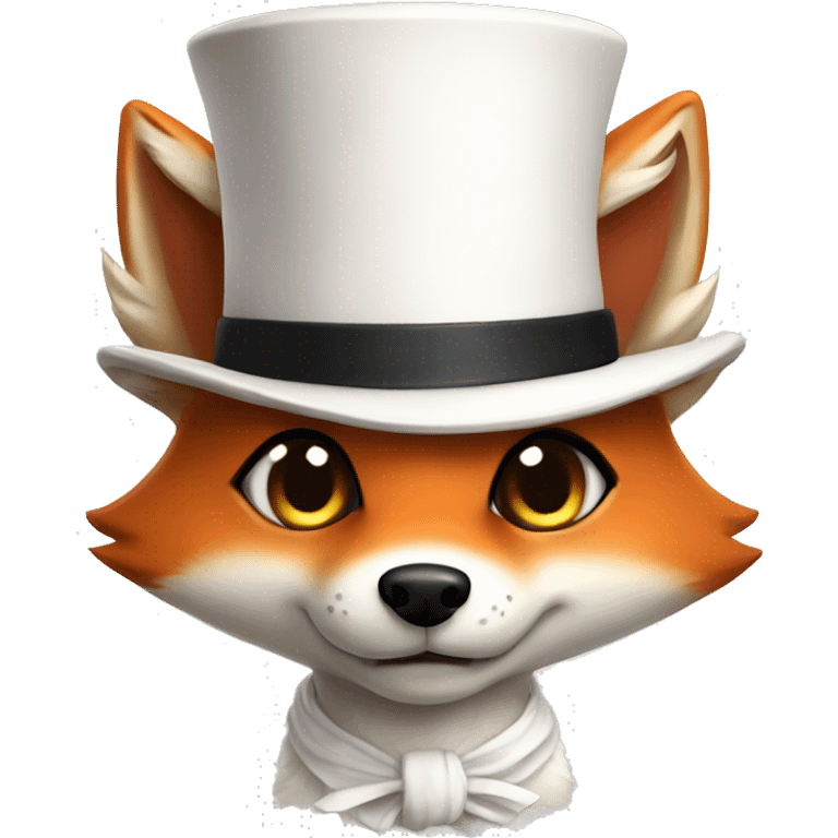 Chibi fox with wide eyes with white tophat  emoji