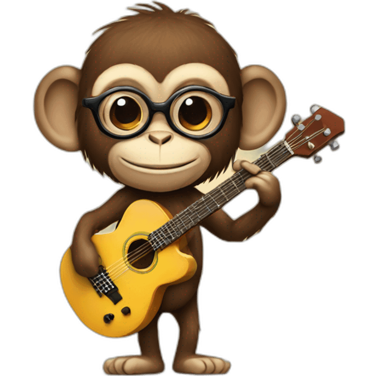 Skinny monkey with glasses holding guitar emoji