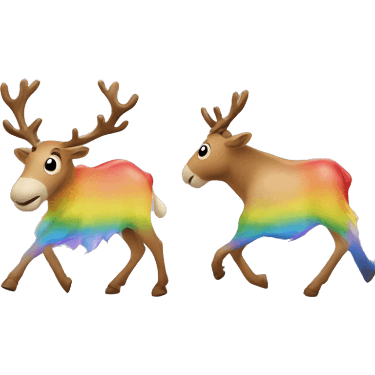 rainbow color walking raindeer emoji