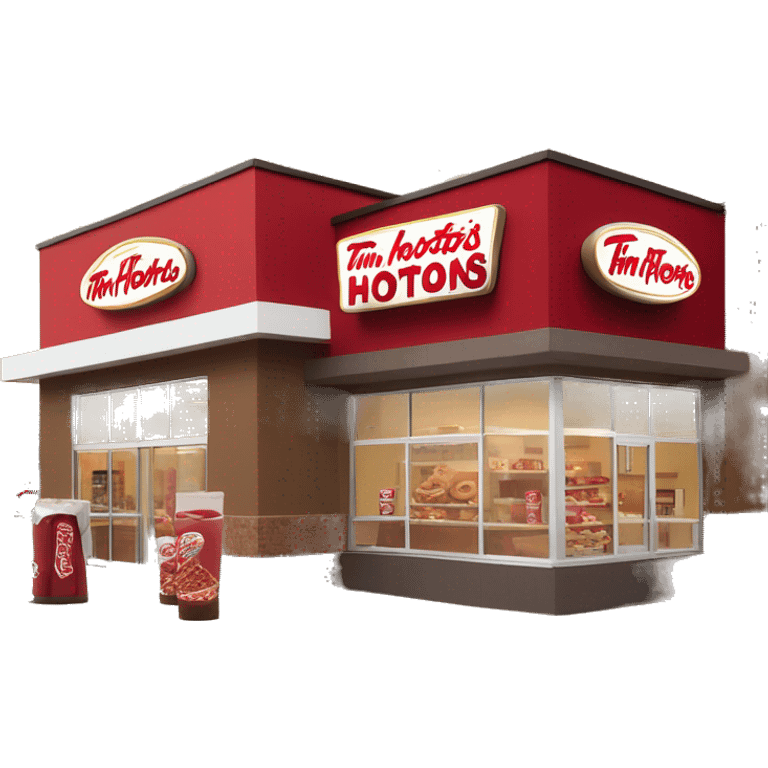 “Tim Hortons store with a red and white color scheme, featuring the classic Tim Hortons logo, a warm and welcoming design that represents a popular coffee and donut shop.” emoji