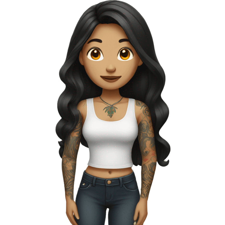 Indonesian woman with dark long hair and tattoos  emoji