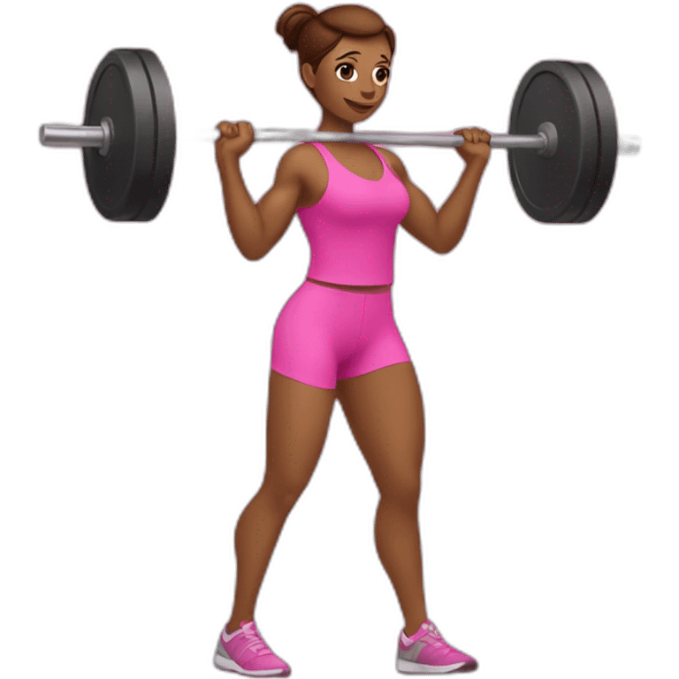 woman lifting weights wearing pink emoji