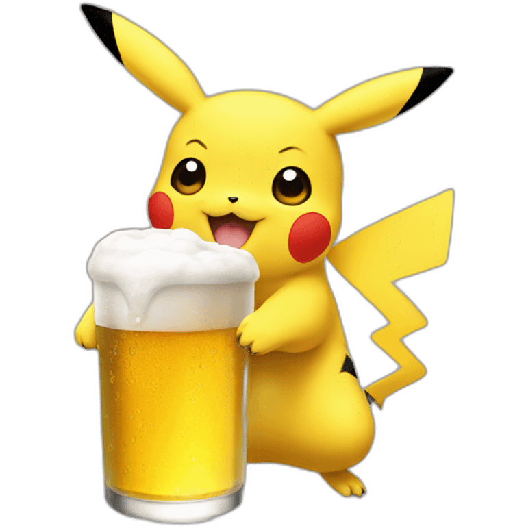 Pikachu drinks a beer emoji