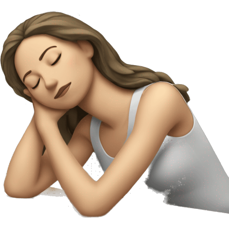 White woman sleeping on the Desk table emoji