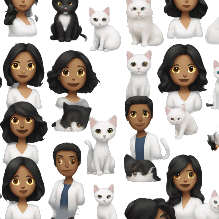 Woman with black hair  and white cat  emoji