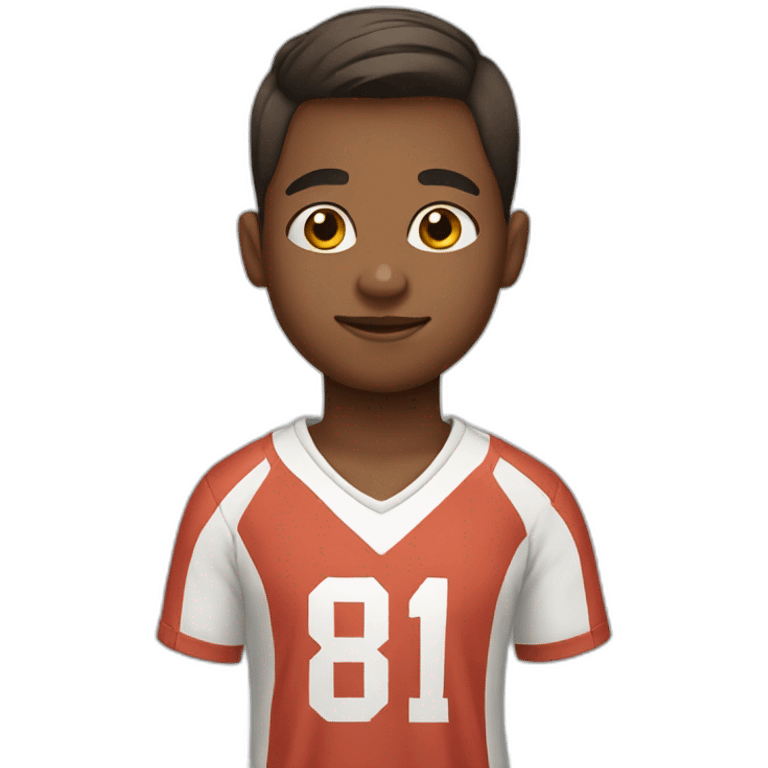 Boy with bun in a football shirt emoji