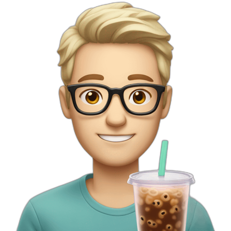 Handsome White Skin Guy with glasses drinking bubble tea emoji