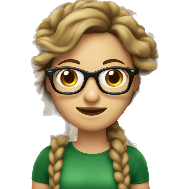 mujer de 30 años, piel blanca, ojos verdes con gafas de pasta marrones. pelo corto, marron y liso emoji