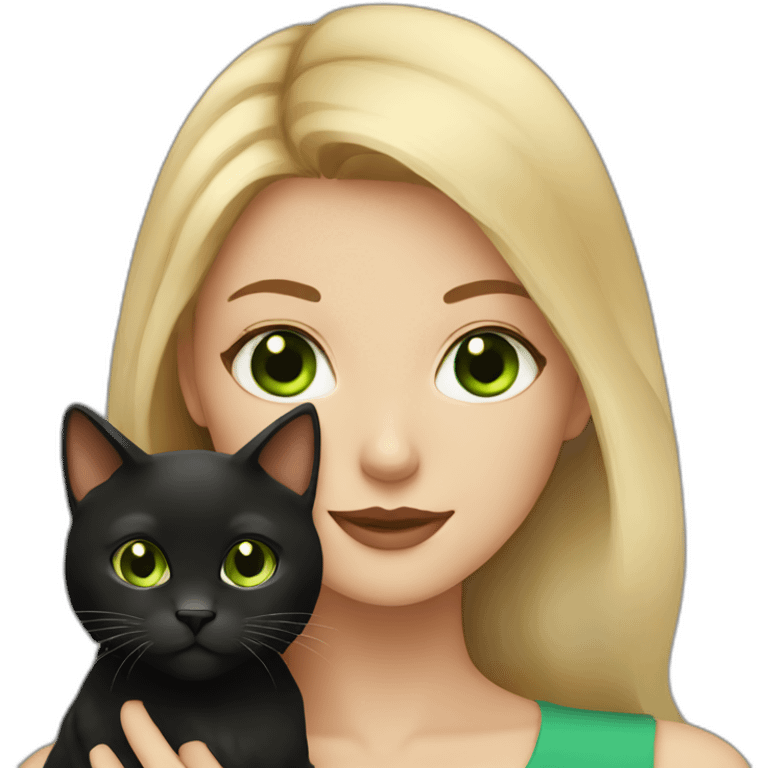 Blonde woman With green eyes holding a fluffy black and brown cat emoji