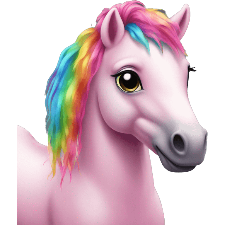 Realistic pink pony with rainbow hair full height emoji