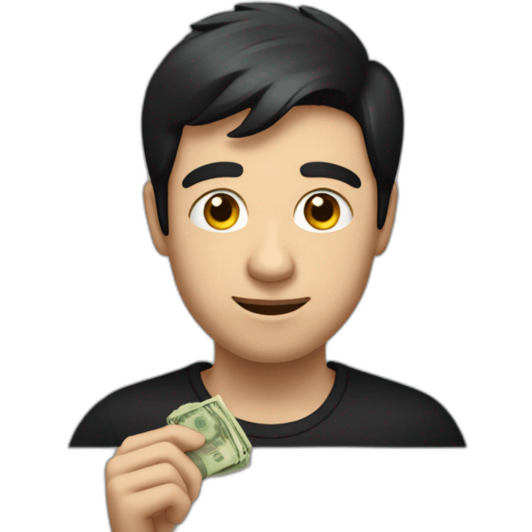 dark-haired man in a black T-shirt handing out money emoji