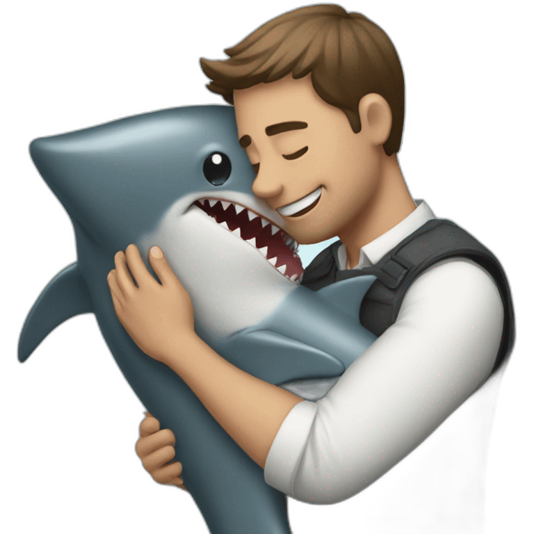 Man hugging a shark emoji