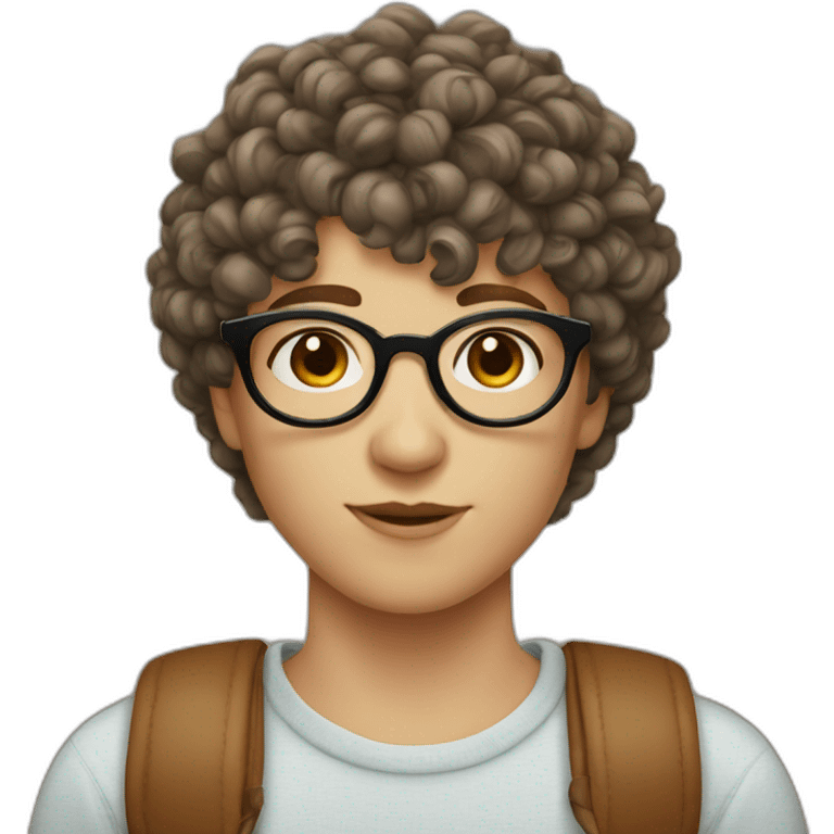 Androgynous white person with short curly brown hair with bangs and round glasses emoji