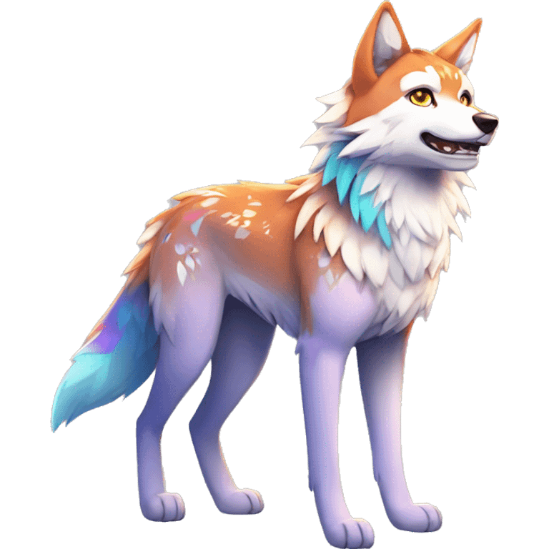 Colorful Shiny Fionbri-Falvie-sparkle-wolf-sona with tribal markings full body emoji