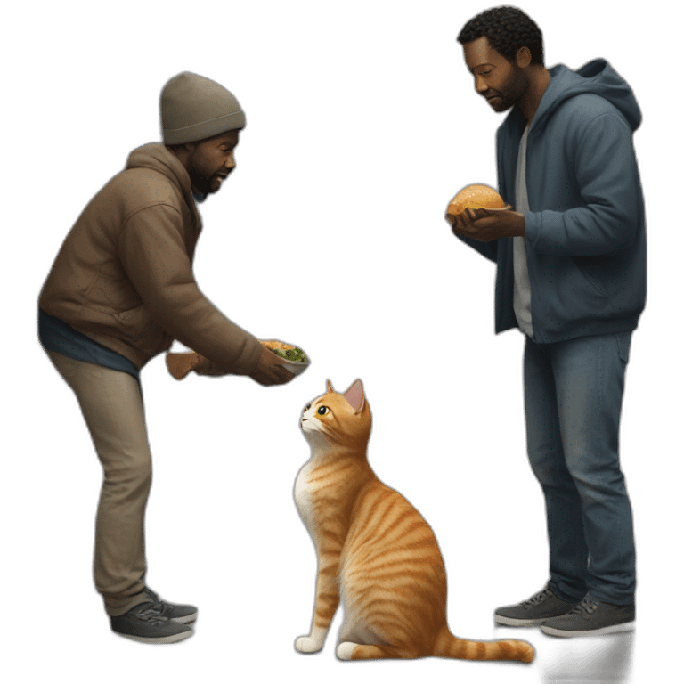 The cat asks a homeless black man for food emoji