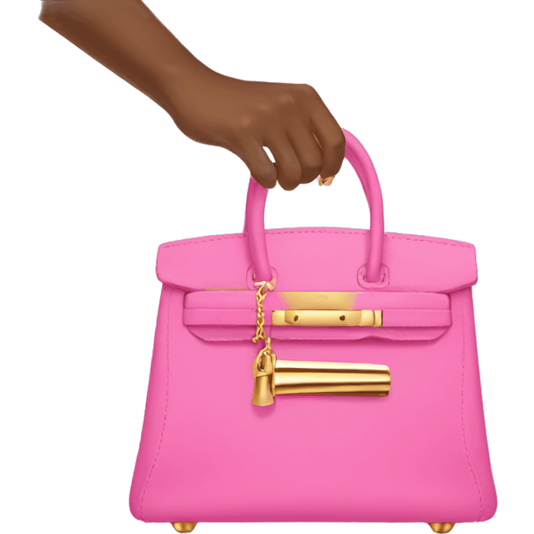 hand with gold nails holding pink birkin bag emoji