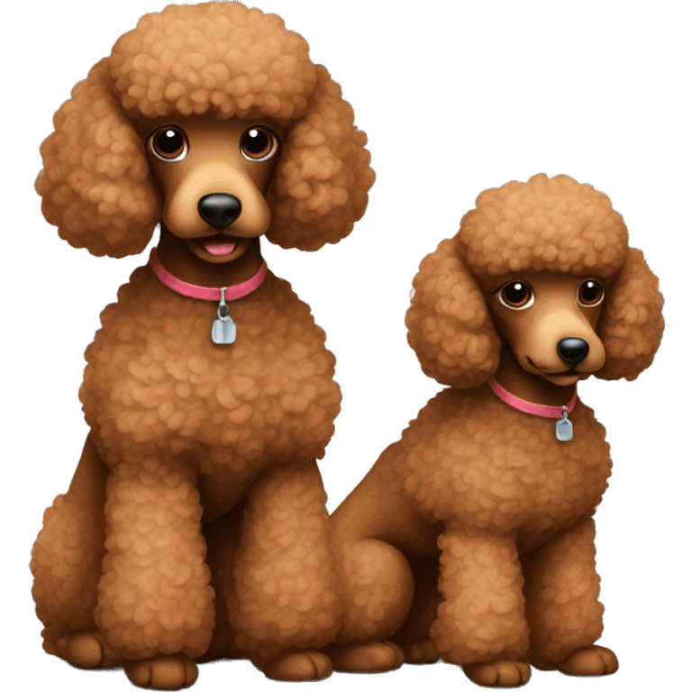 Two brown toy poodles. One is smaller than the other one. They cuddle together  emoji