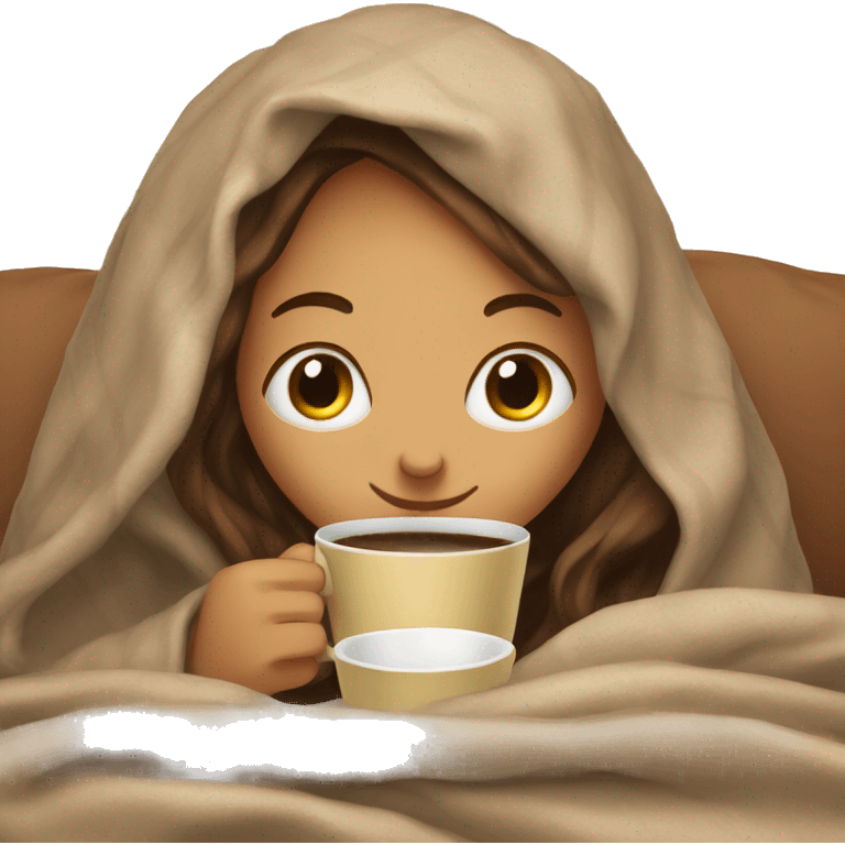 girl inside a blanket sipping coffee eyes closed emoji