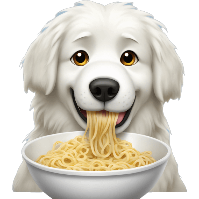 Great Pyrenees eating a Bowl of Noodles slurping noodle emoji