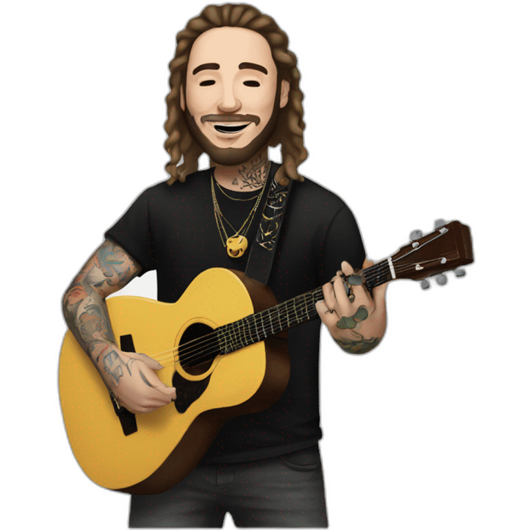 post malone with face tattoos and a guitar emoji