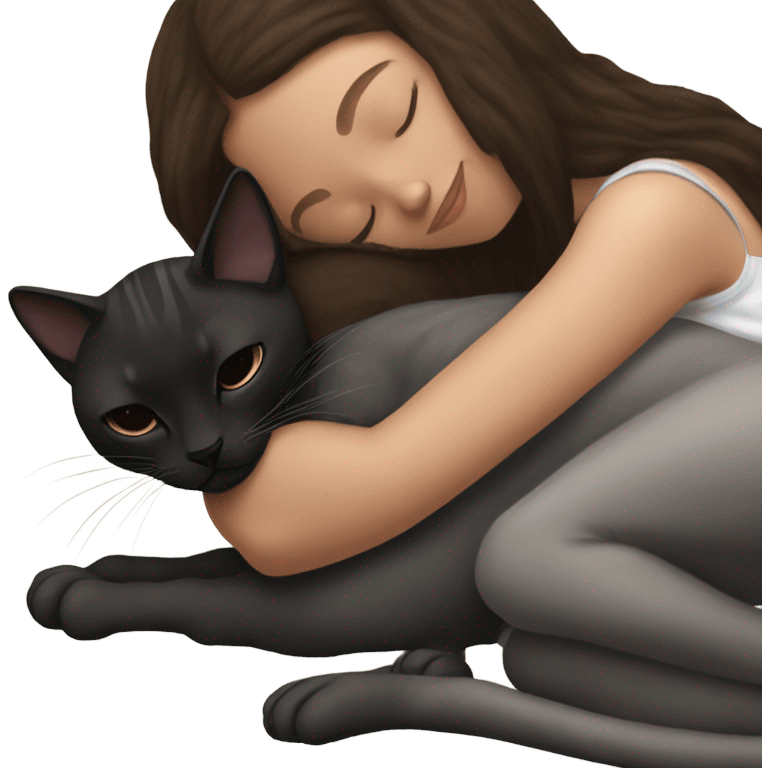 Black sphinx kitty sleeping on brunette white girl's lap emoji