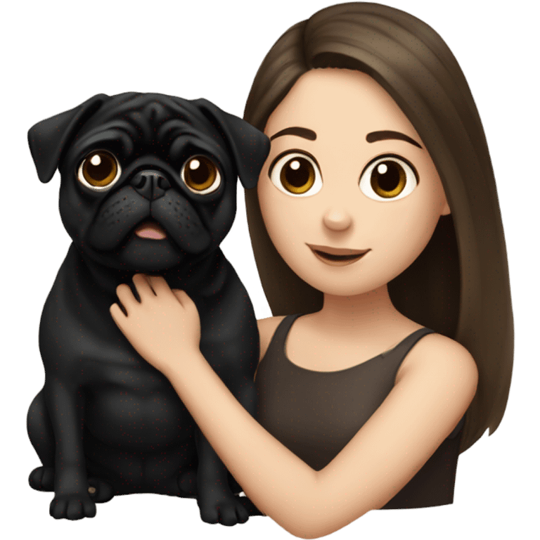 Girl with brown hair with a black pug emoji