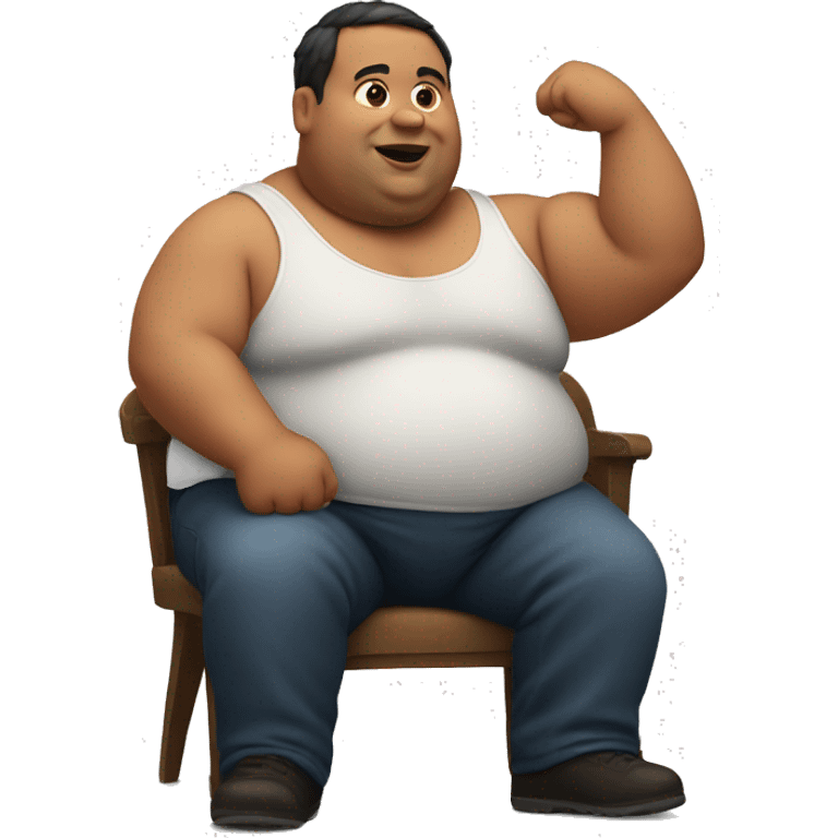 Fat man sitting with one arm up emoji