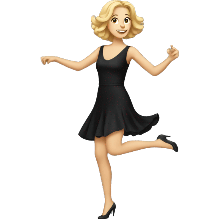 White woman black dress dancing emoji