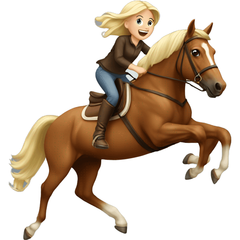 blond girl jumping with brown horse emoji