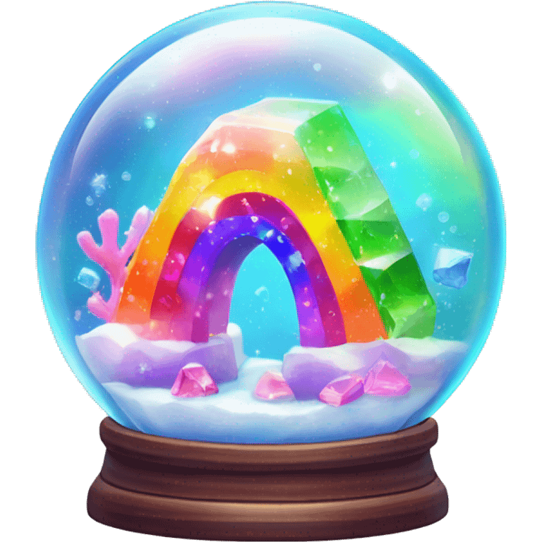 Kawaii rainbow neon bedazzled gemstone in under the sea snow globe  emoji