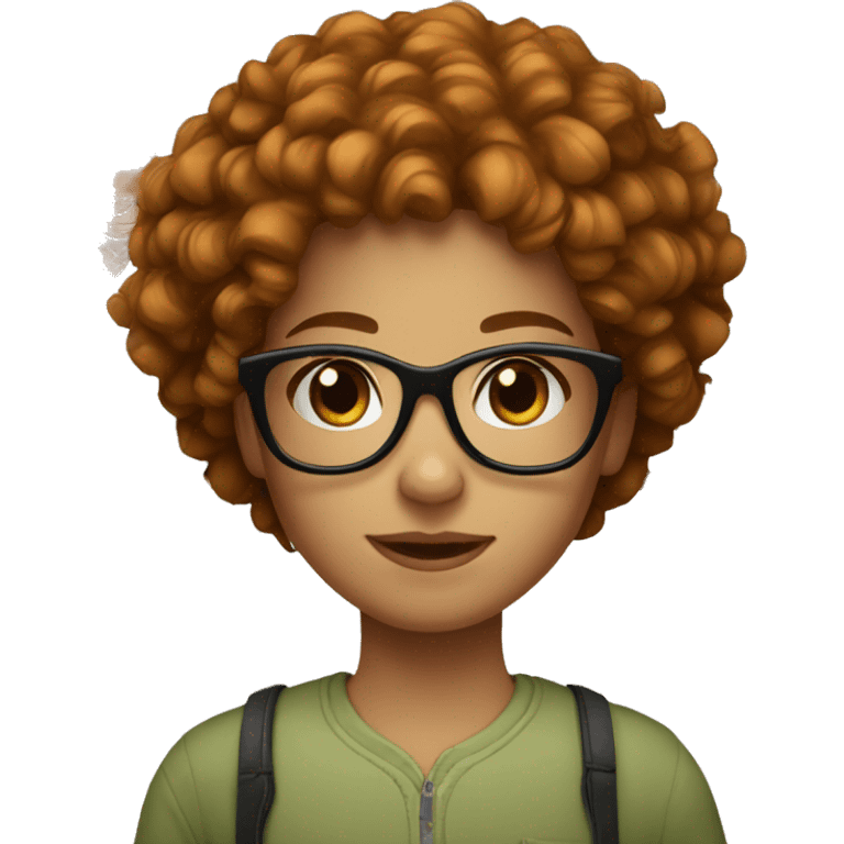 A girl with ginger curly hair and with glasses and dark brown eyes emoji