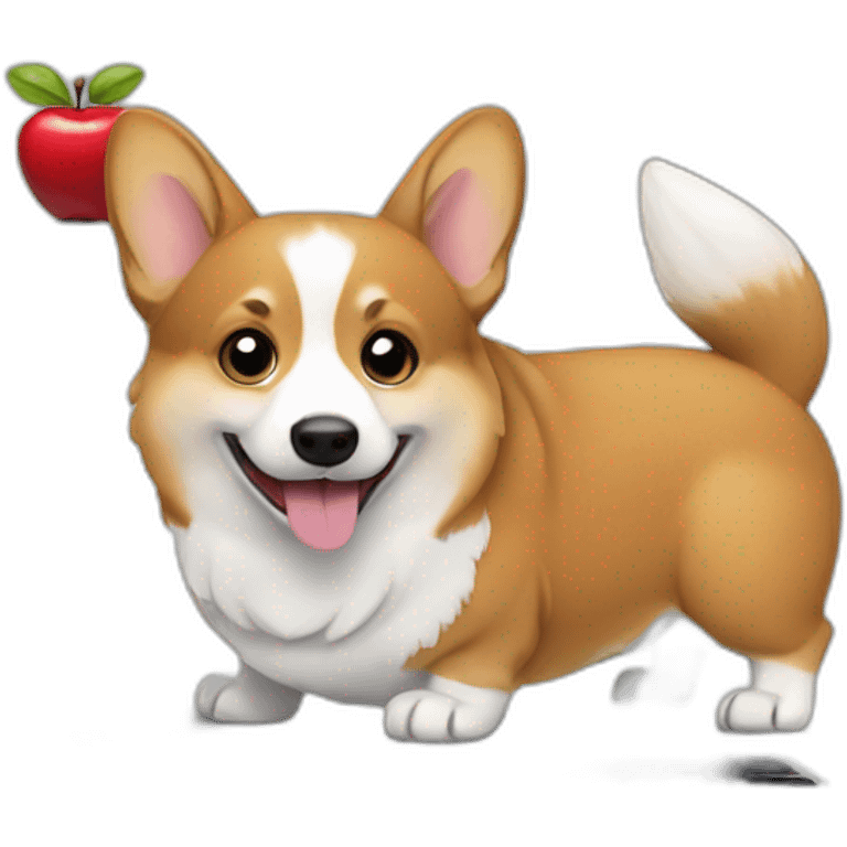 a corgi working with an apple laptop emoji