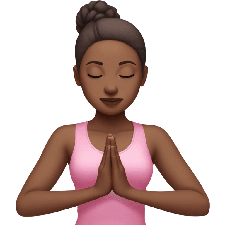 White Brunette Girl doing praying yoga pose in pink tones half body emoji