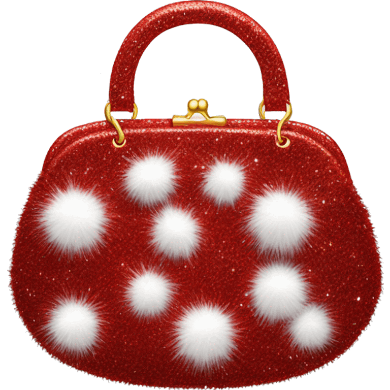 Realistic red Sparkle glitter and fur purse. emoji