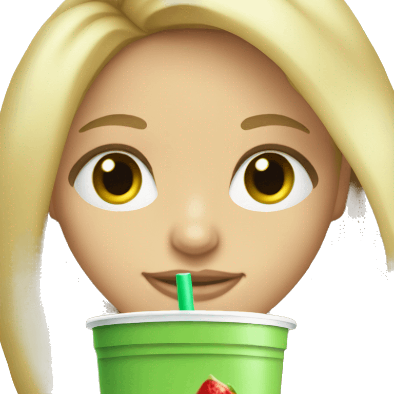 blonde long hair middle part girl with green eyes and a smoothie  emoji