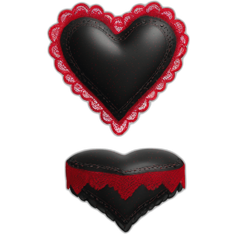 black leather heart shaped cushion with red lace border emoji