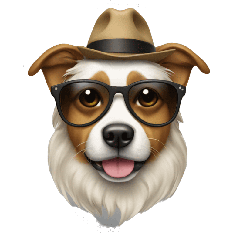 a dog wearing sunglasses and a cool hat emoji