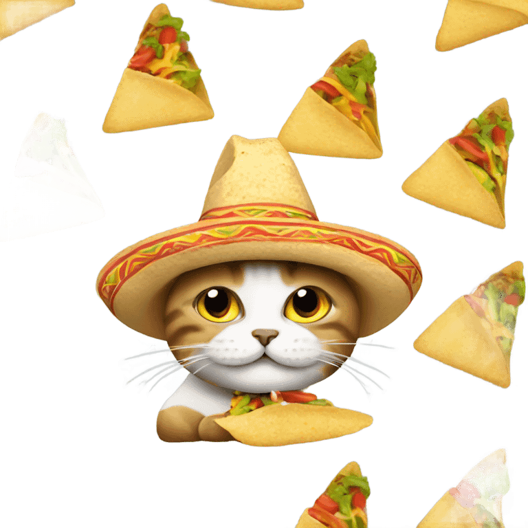 Cat with a mexican hat eating a taco emoji