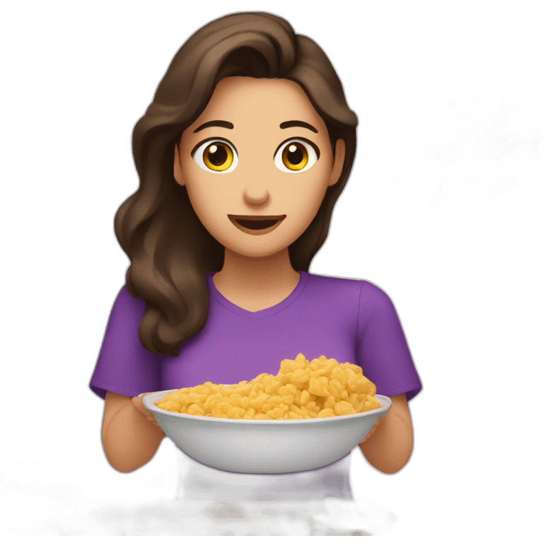 brunette with purple shirt craving food emoji