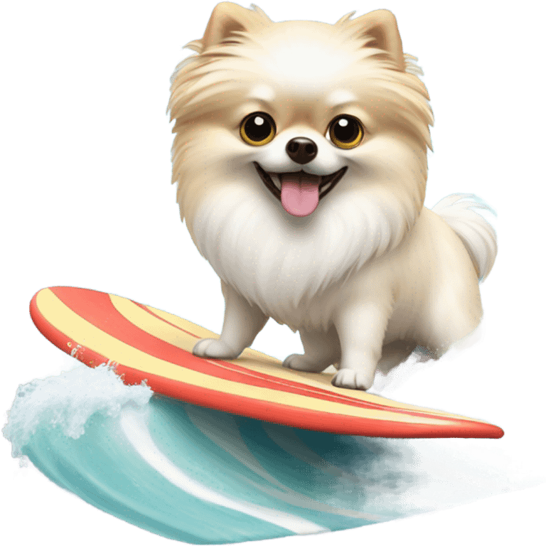 White Pomeranian surfing emoji