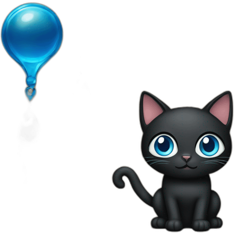 Black Cat with blue eyes holding Kazakhstan tenne emoji