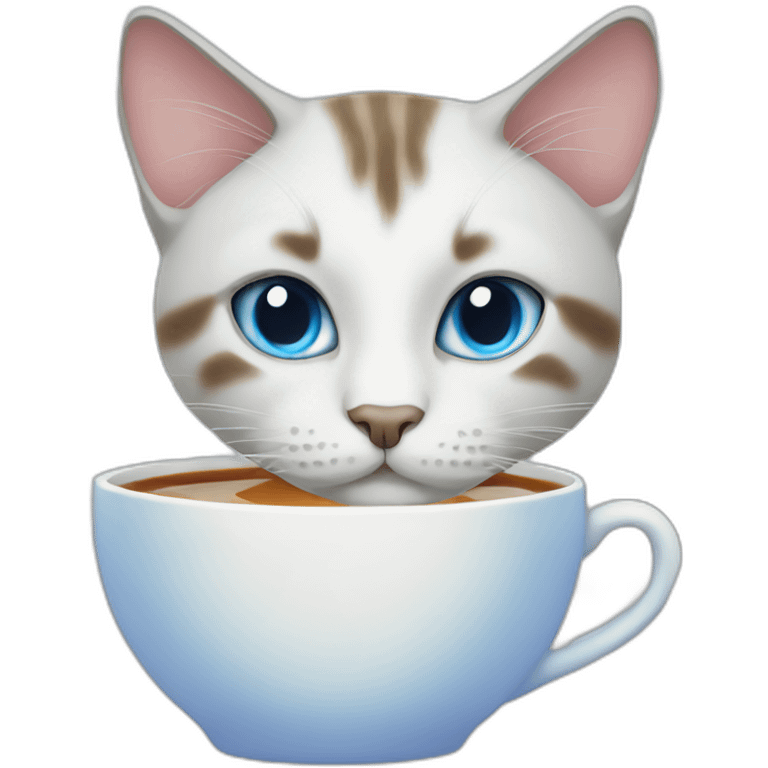 blue eyes cat drinking tea emoji