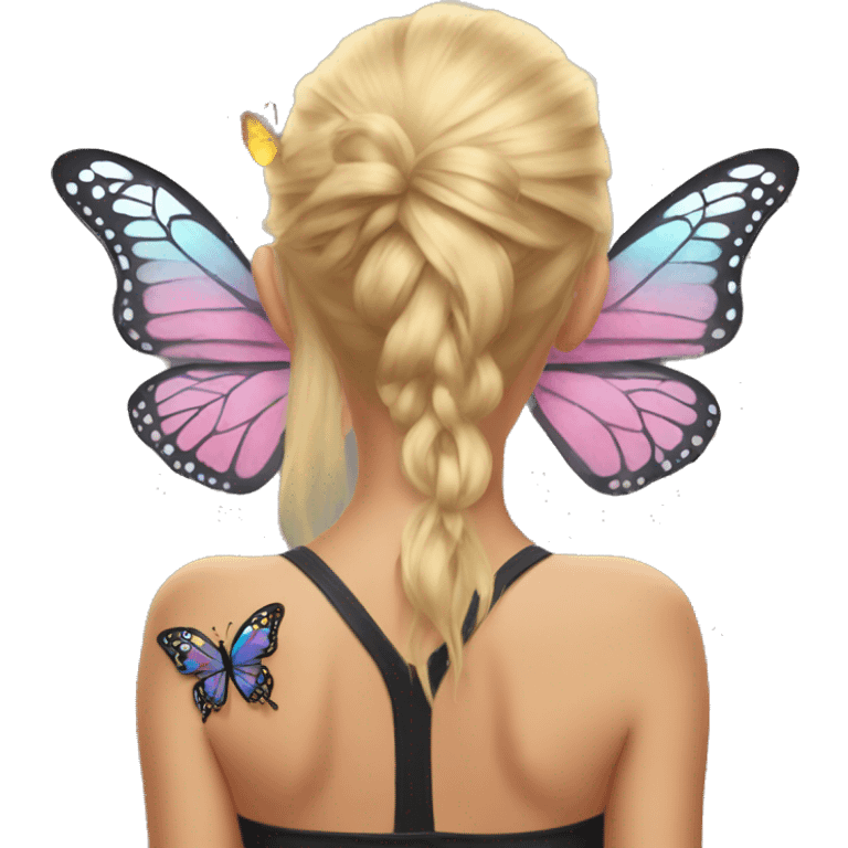 blonde girl with butterfly wings tattoo on her back emoji