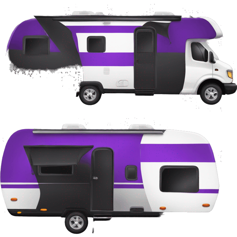 Realistic black and purple camping travel trailer isolated.  emoji