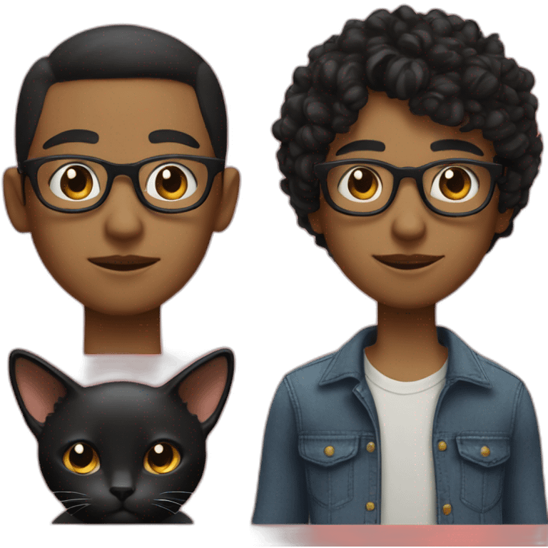 the head of a boy with dark curly very short hair and white glasses and next to the head is the head of a black cat emoji