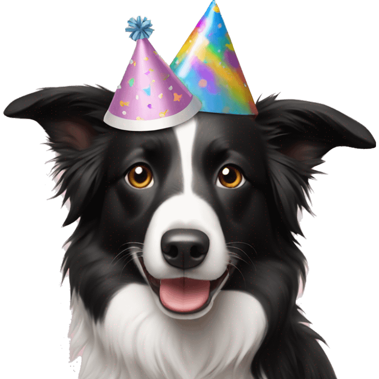 Border collie wearing a birthday hat emoji