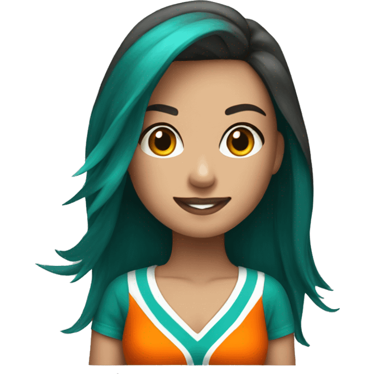 Brunette Cheerleader teal and orange  emoji