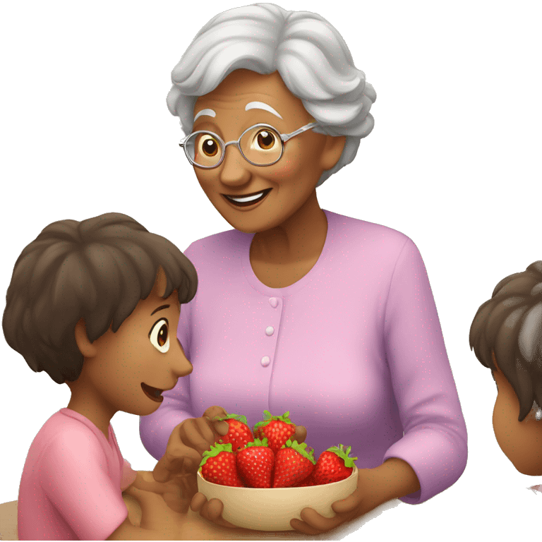 grandma giving a strawberry to children emoji